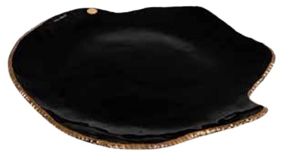 Travessa de Cristal Redonda Preta Borda Ouro 55cm